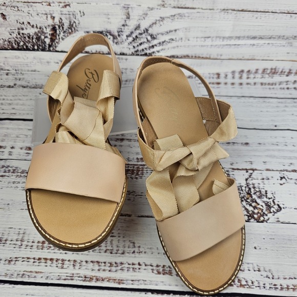 bettye muller Shoes - NWOB Bettye Leather Sandals Flats Ribbon Tie Ankle Wrap Desert Tan Size 6.5M